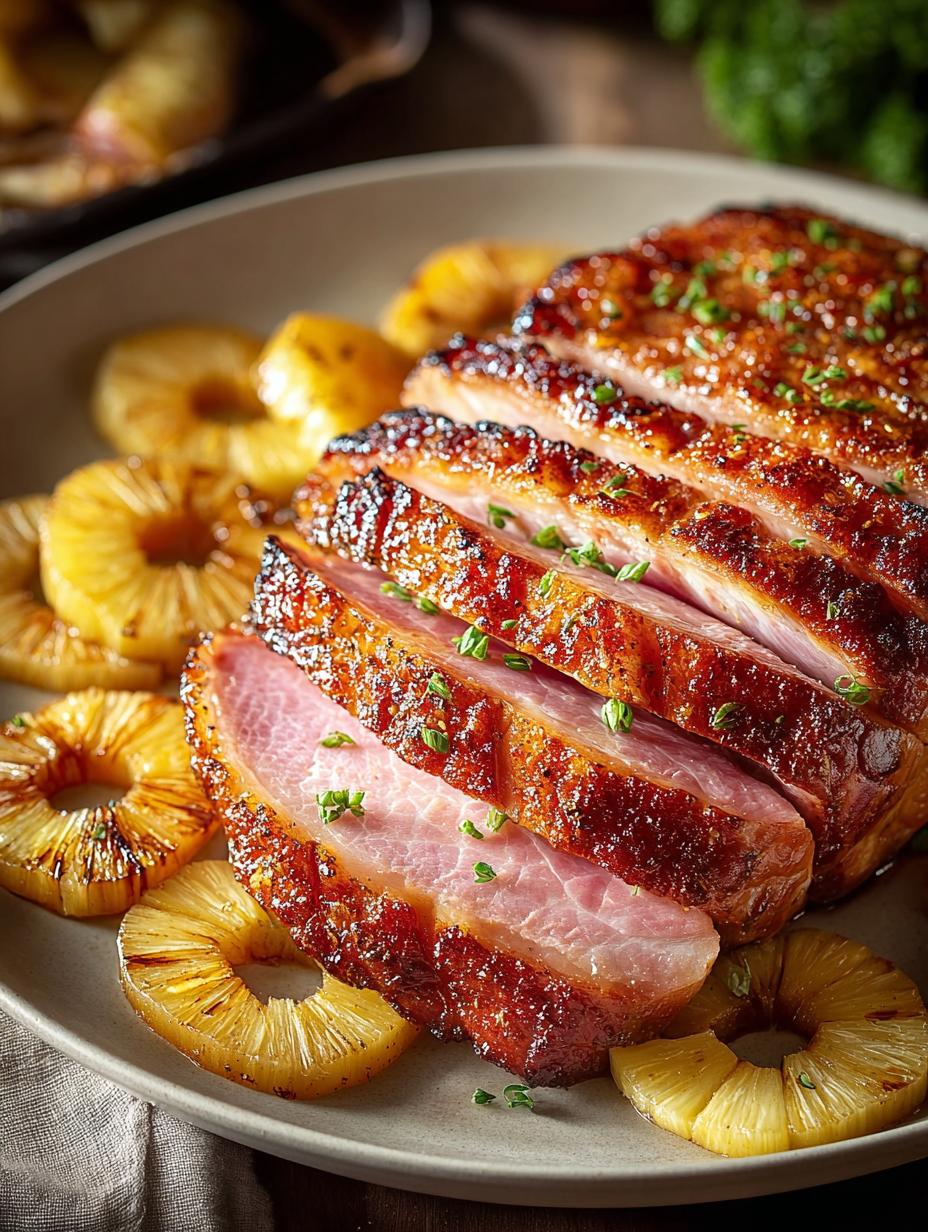 Irresistible Sheet Pan Baked Ham with fresh pineapple and glaze ready for the oven