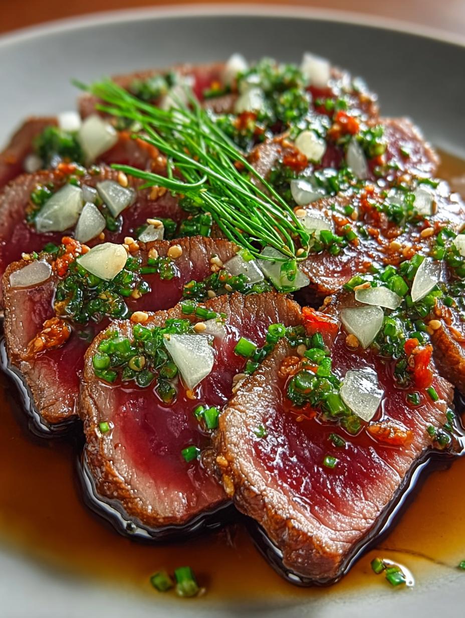 Melt-in-Your-Mouth Beef Tataki with Garlic Chips - Beef Tataki with Garlic - additional detail
