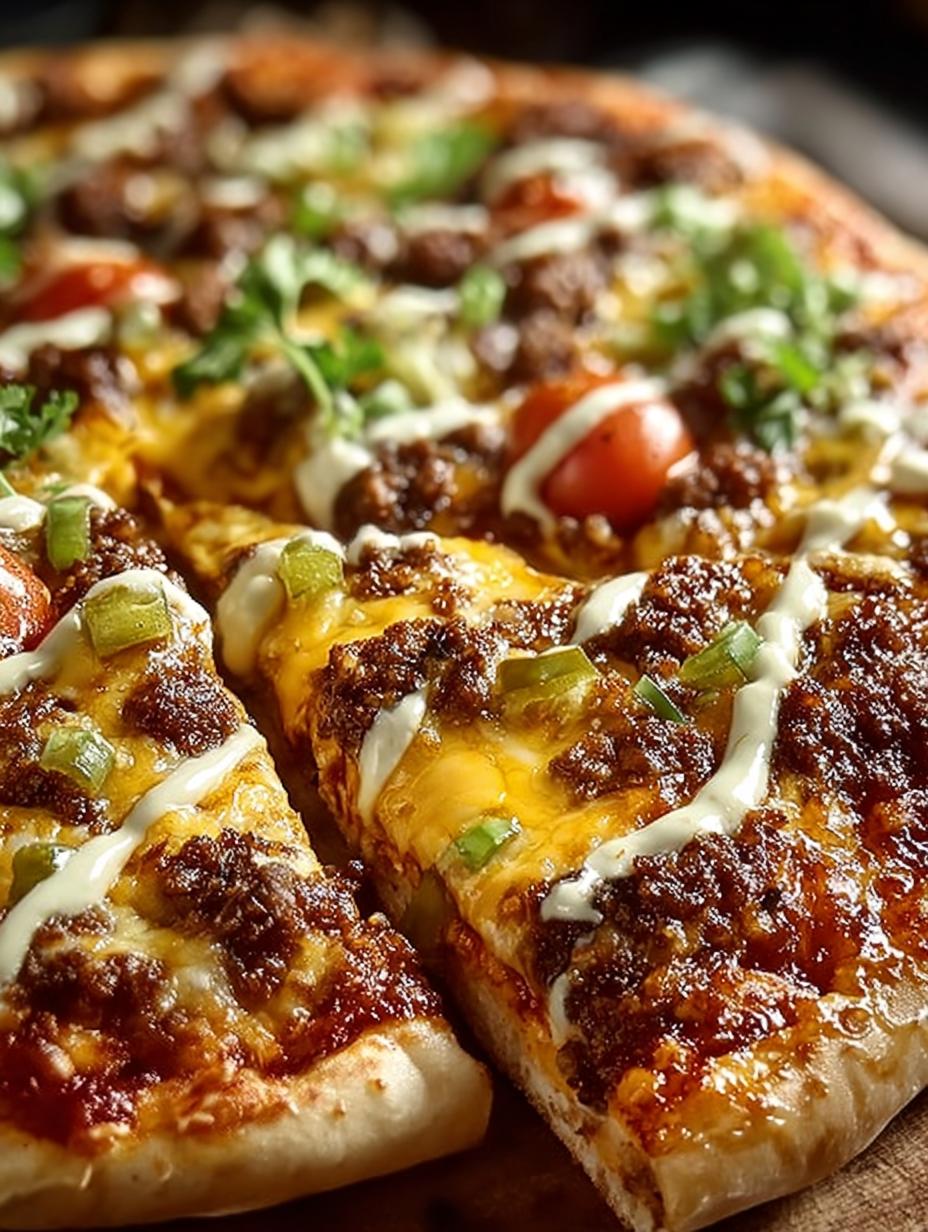 Irresistible Big Mac Pizza with Crispy Sesame Seed Crust fresh from the oven