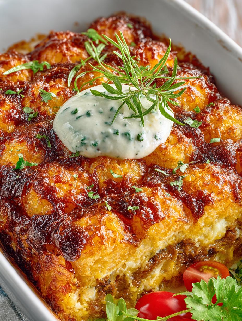Delicious Cheesy Tater Tot Meatloaf Casserole Recipe - Cheesy Tater Tot Meatloaf - main visual representation