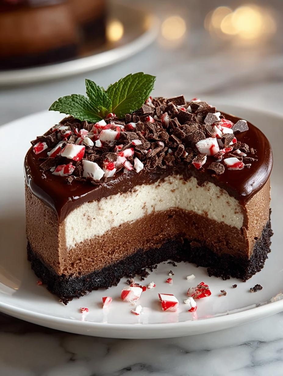 Decadent Chocolate Peppermint Cheesecake Recipe - Chocolate Peppermint Cheesecake - main visual representation