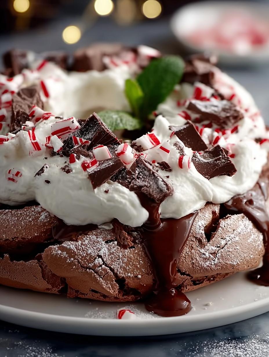 Chocolate Peppermint Christmas Pavlova: 8 Festive Layers - Chocolate Peppermint Christmas Pavlova - additional detail