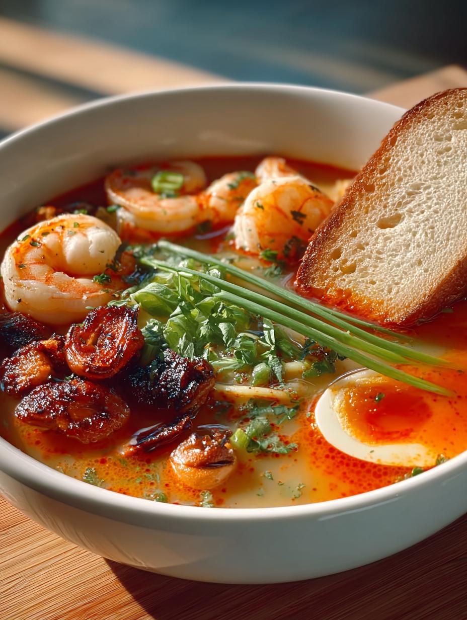 Delicious Cioppino Style Soup garnished with fresh herbs and served with lemon