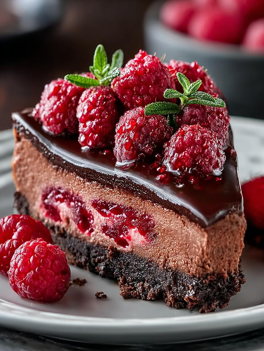 Delicious Dark Chocolate Raspberry Cheesecake Recipe - Dark Chocolate Raspberry Cheesecake - additional detail