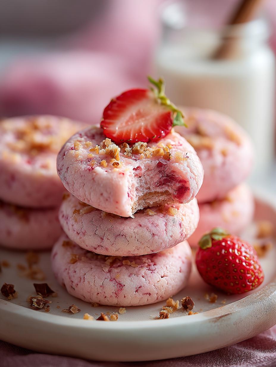 Irresistible Frozen Strawberry Yogurt Cookies ready to enjoy on a plate