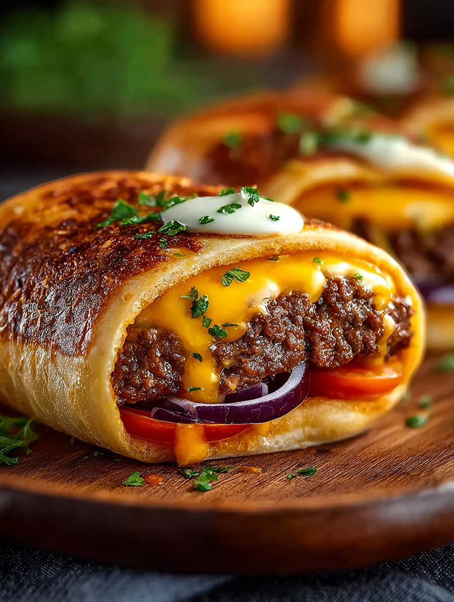 Garlic Butter Beef Cheeseburger: 12 Mouthwatering Rollups - Garlic Butter Beef Cheeseburger - main visual representation