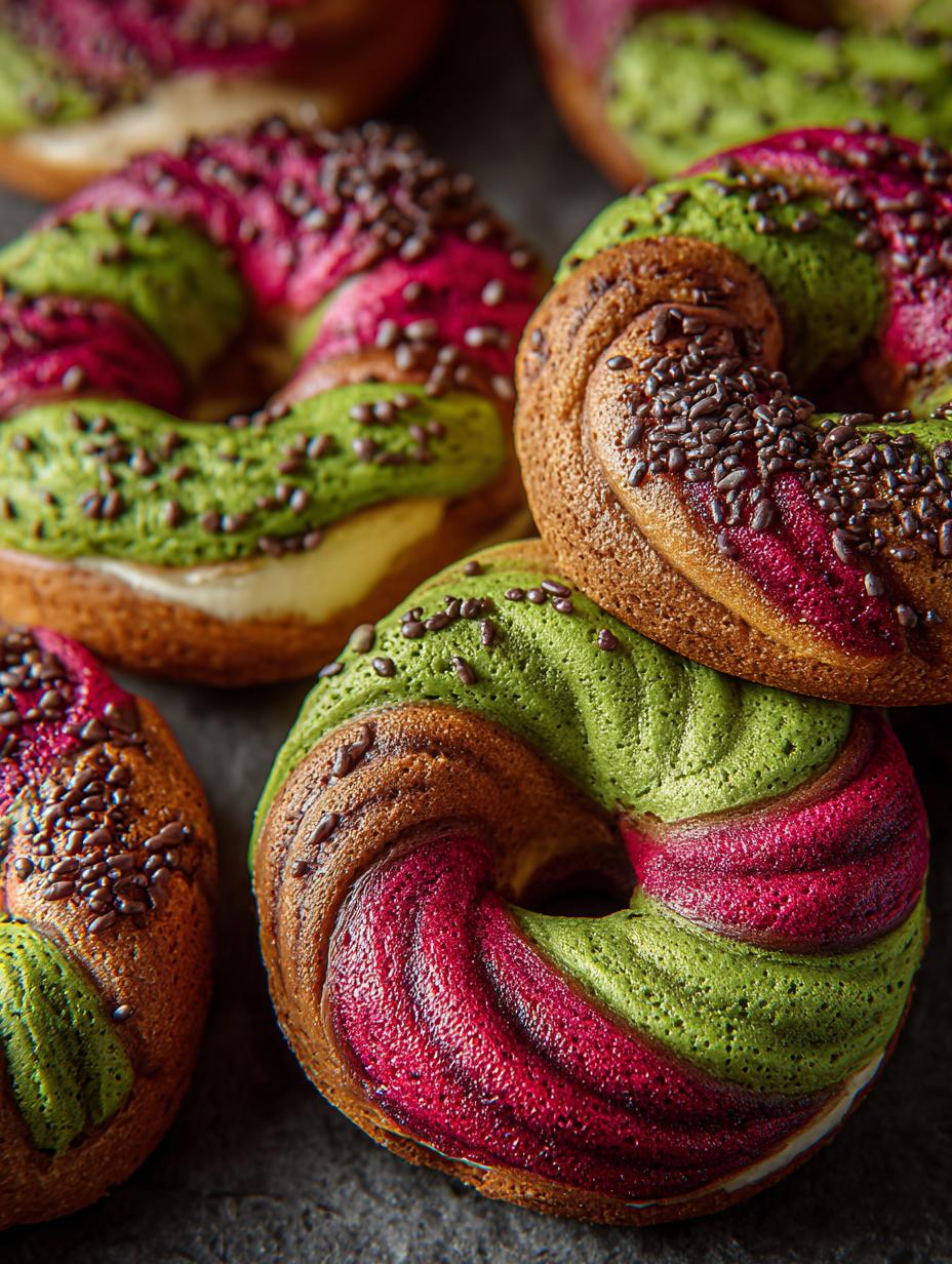 Raspberry Matcha Swirl Bagels: 12 Stunningly Delicious Treats - Raspberry Matcha Swirl Bagels - main visual representation