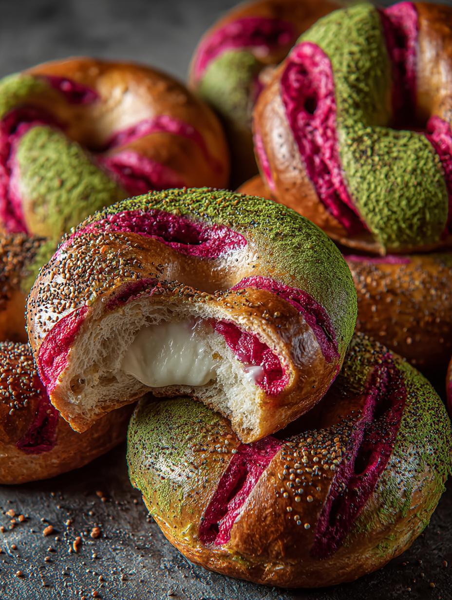 Raspberry Matcha Swirl Bagels: 12 Stunningly Delicious Treats - Raspberry Matcha Swirl Bagels - additional detail