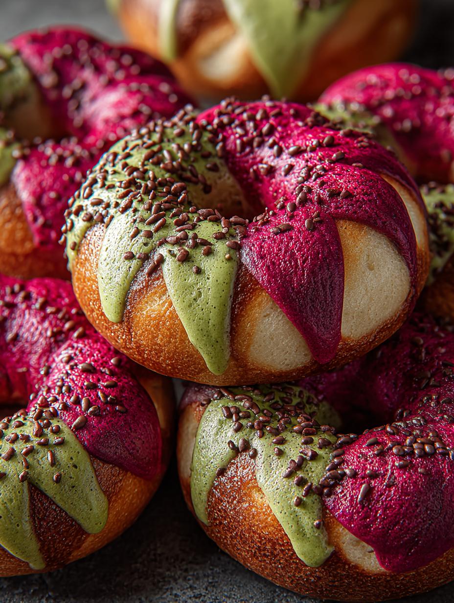 Raspberry Matcha Swirl Bagels