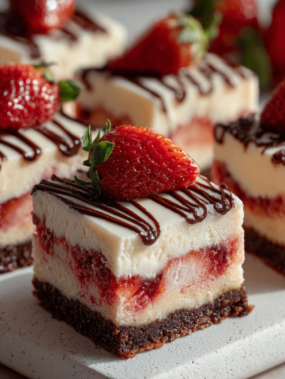 Delicious Strawberry Cheesecake Bars with Brownie Crust - Strawberry Cheesecake Bars with - main visual representation