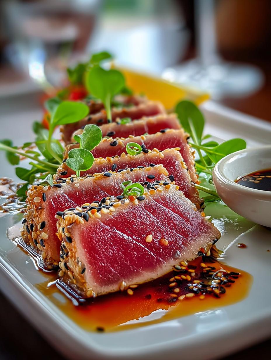 Tuna Tataki Secret You garnished with sesame seeds and green onions