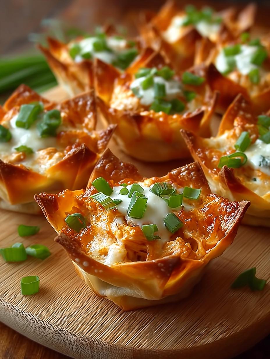 Buffalo Chicken Wonton Cups