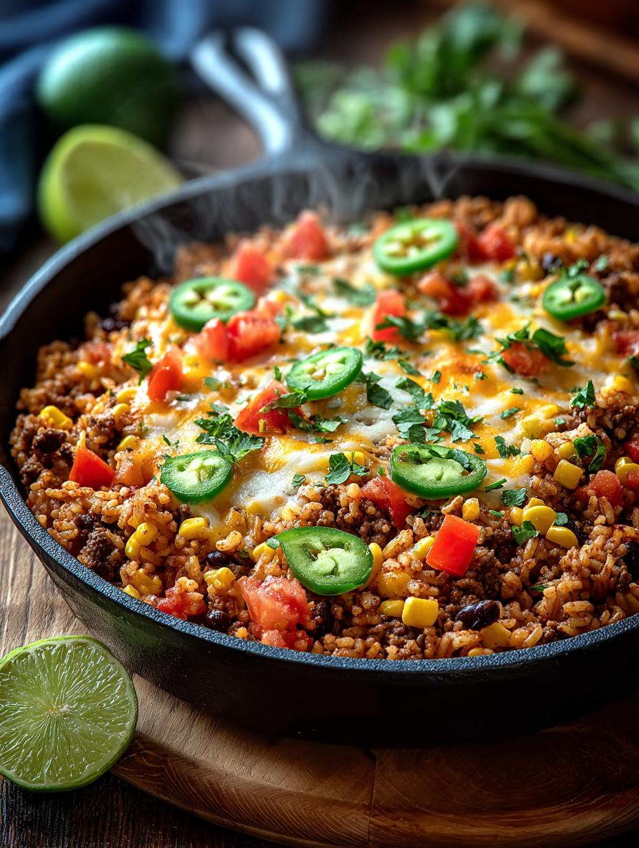 Cheesy Taco Rice Skillet: 5-Minute One-Pan Wonder 4 Cheesy Taco Rice Skillet: 5-Minute One-Pan Wonder - Cheesy Taco Rice Skillet - main visual representation
