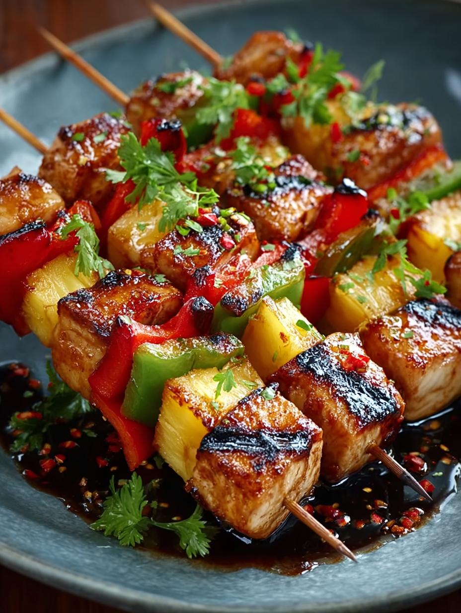 Irresistible Chicken Pineapple BBQ Skewers grilled to perfection