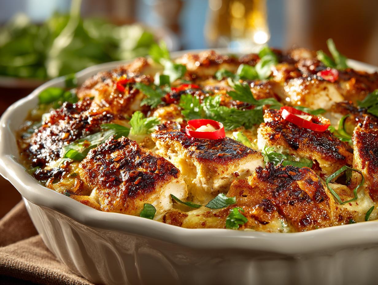 Firecracker Chicken Bake: 7 Deliciously Spicy Recipes 4 Irresistible Firecracker Chicken Bake fresh from the oven on a serving dish