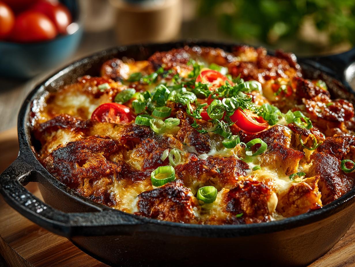 Deliciously plated Firecracker Chicken Bake with rice and vegetables