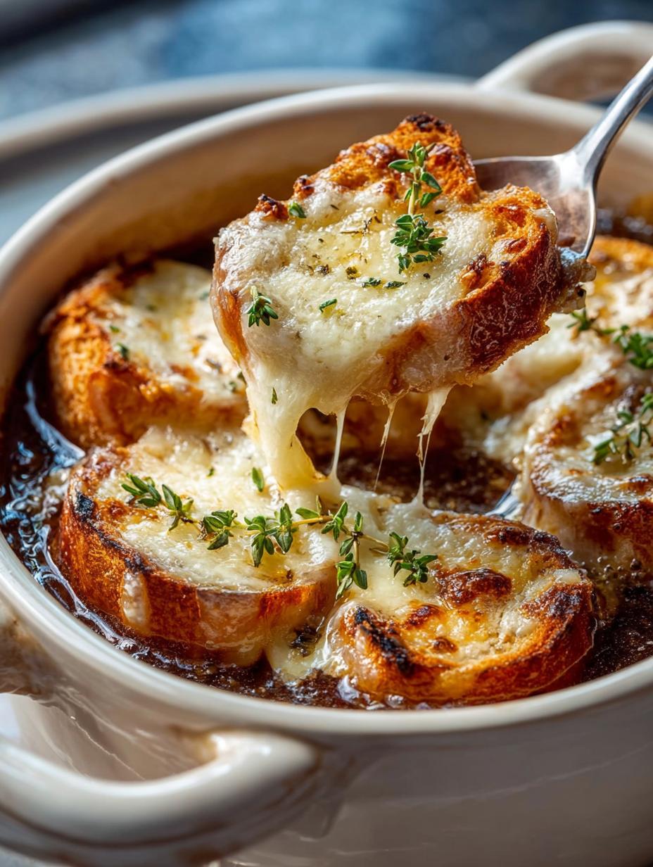Delicious French Onion Soup with Gruyere Cheese Recipe - French Onion Soup with - main visual representation
