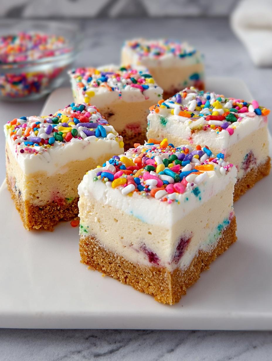 Delightful Funfetti Cheesecake Bars with Creamy Sprinkles - Funfetti Cheesecake Bars with - additional detail