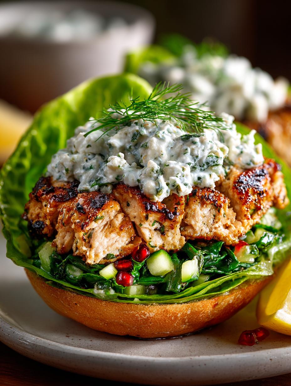 Mediterranean Chicken Lettuce Wraps with Creamy Garlic Sauce - Mediterranean Chicken Lettuce Wraps - main visual representation