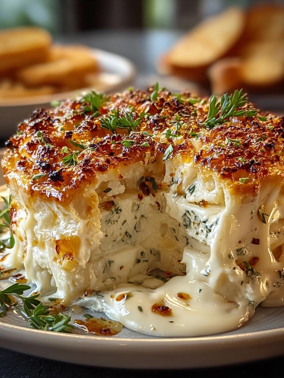 Irresistible Million Dollar Baked Boursin fresh from the oven on a serving platter