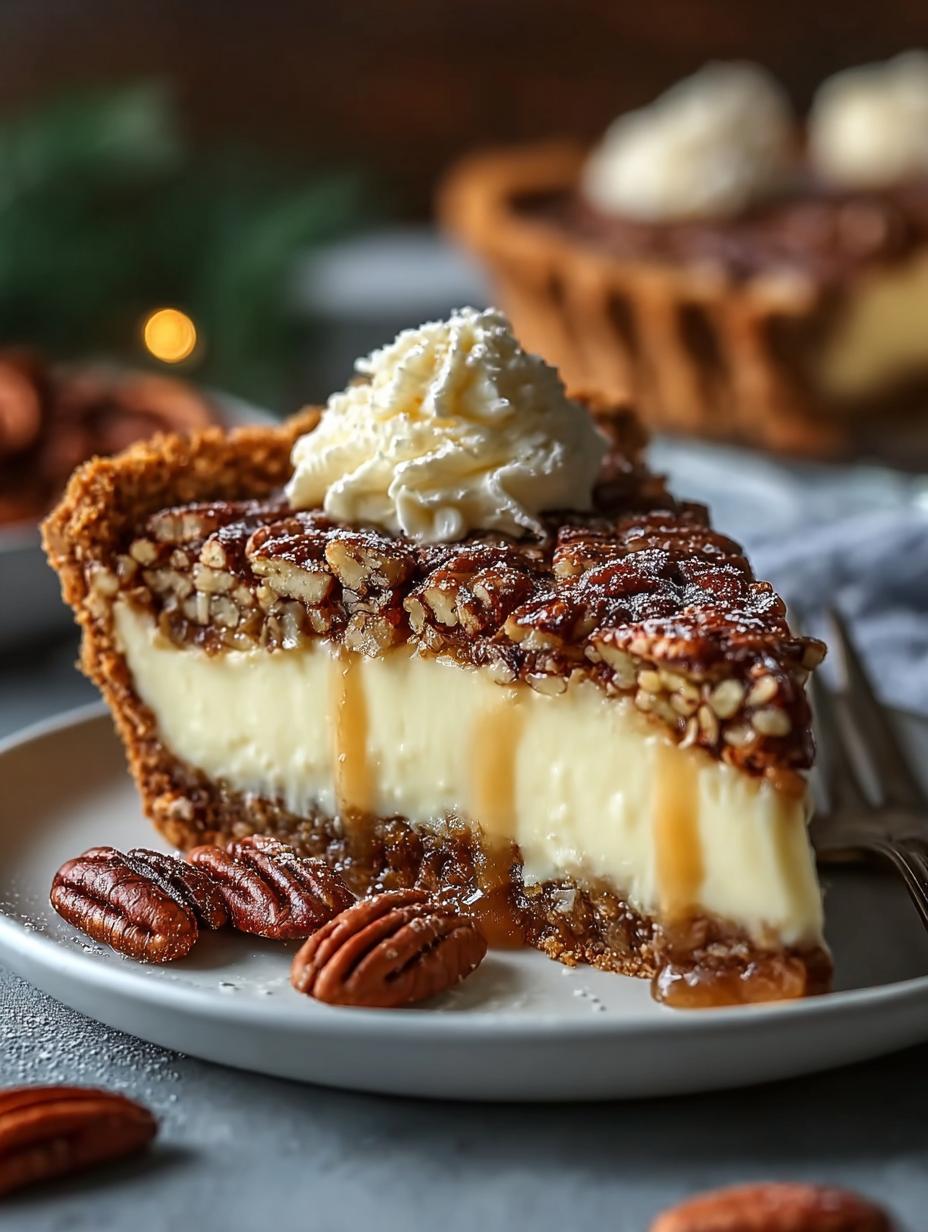 Delicious Pecan Cheesecake Pie with Rich Layers - Pecan Cheesecake Pie - main visual representation
