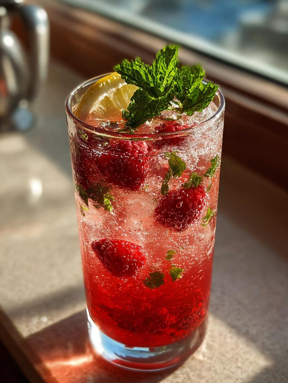 Refreshing Raspberry Lemonade Mocktail in a glass with mint garnish