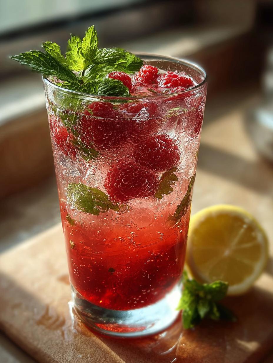 Ingredients for Raspberry Lemonade Mocktail including fresh raspberries and lemons