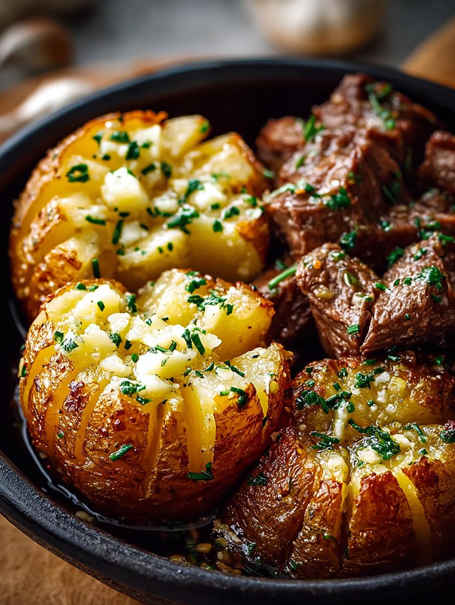 Slow Cooker Garlic Butter Beef Bites with Potatoes - Slow Cooker Garlic Butter - main visual representation