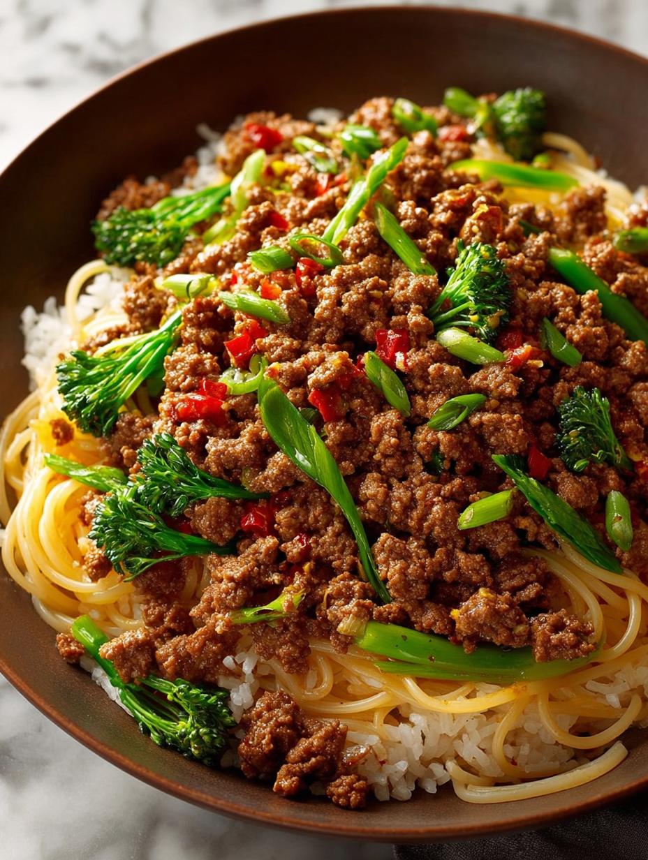 Delicious Asian Style Ground Beef Spaghetti Recipe - Asian Style Ground Beef - main visual representation
