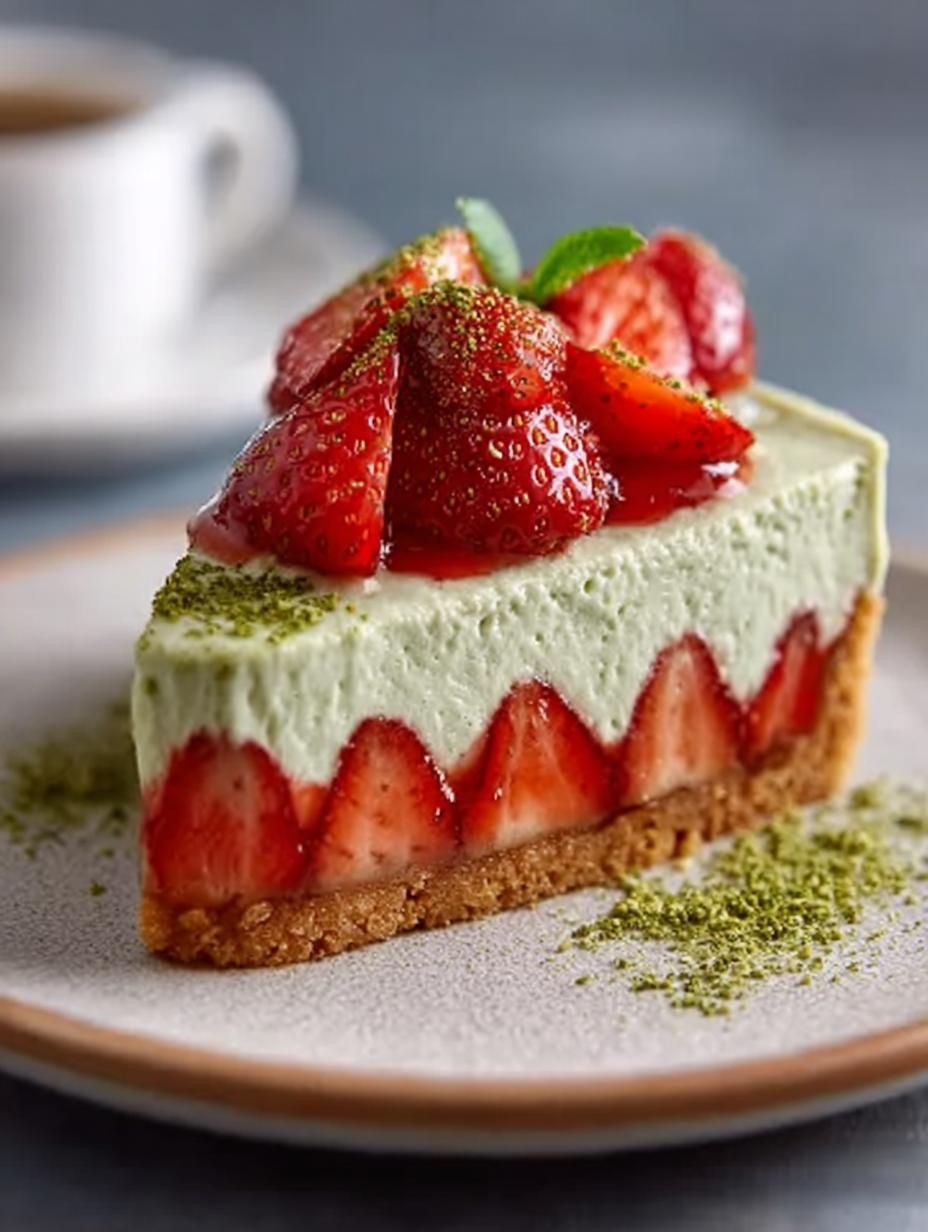 Bake Pistachio Strawberry Cheesecake