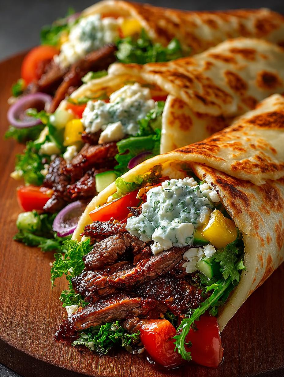 Greek Beef Wraps with Creamy Feta Dill Sauce Delight - Greek Beef Wraps with - main visual representation
