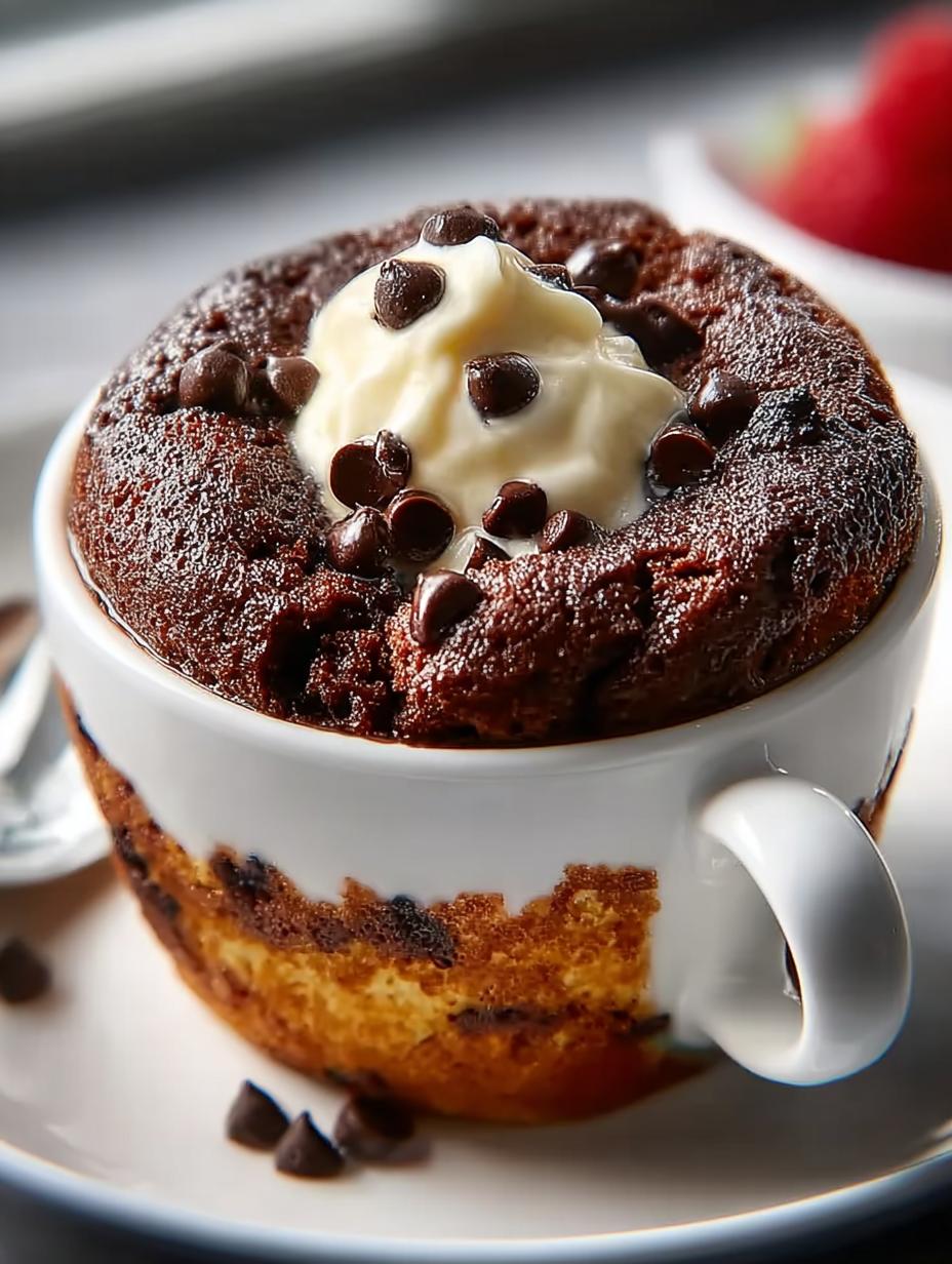Deliciously topped Microwave Mug Cake with fresh fruits and cream