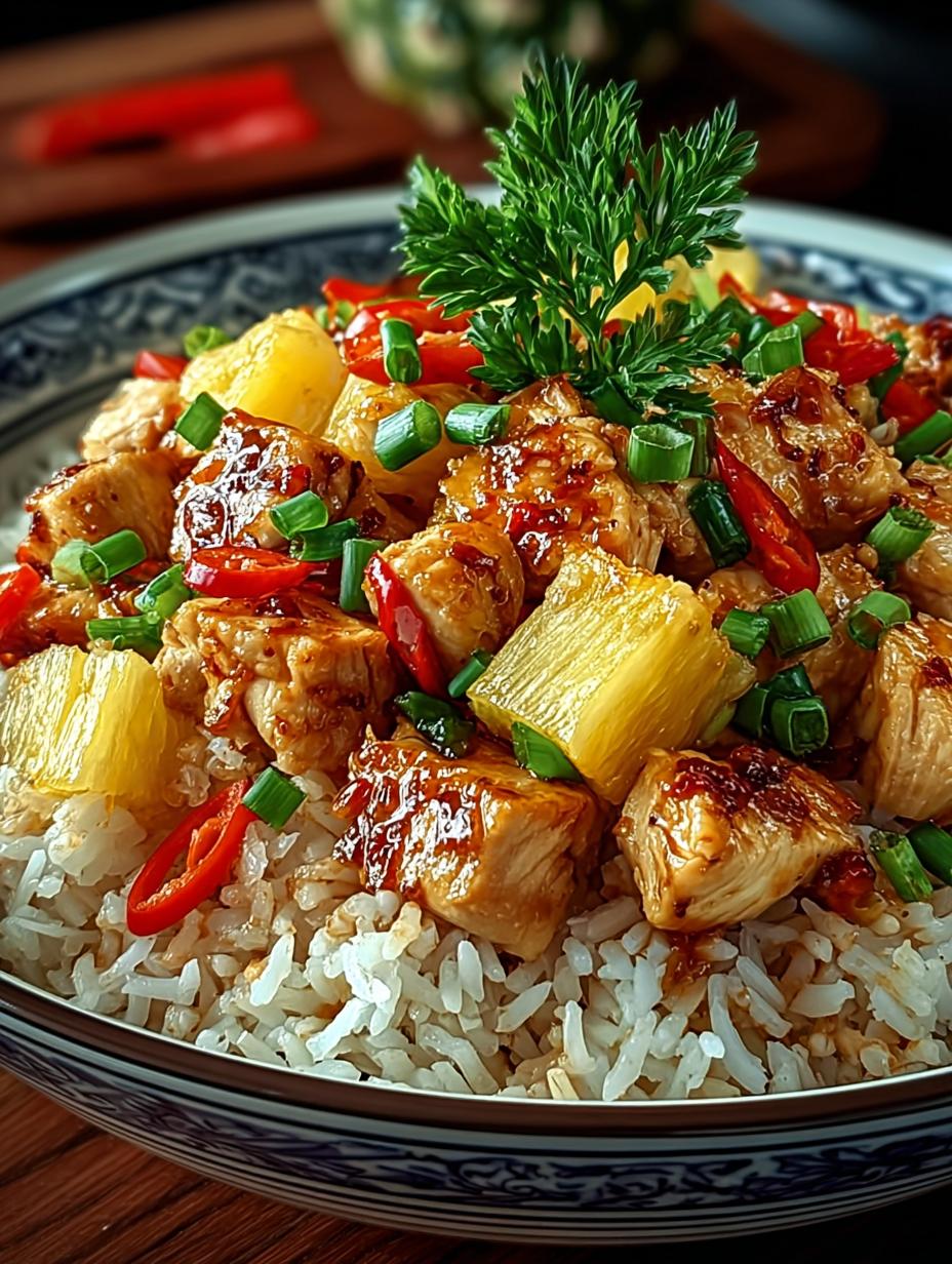 Step-by-step preparation of Pineapple Chicken Rice Tropical with fresh ingredients