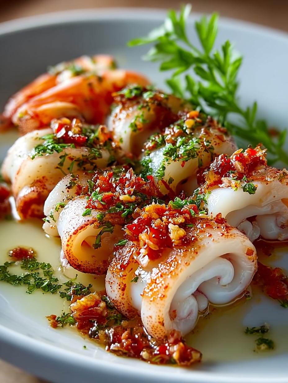 Savory Shrimp Stuffed Squid in Tomato Sauce - Shrimp Stuffed Squid - additional detail