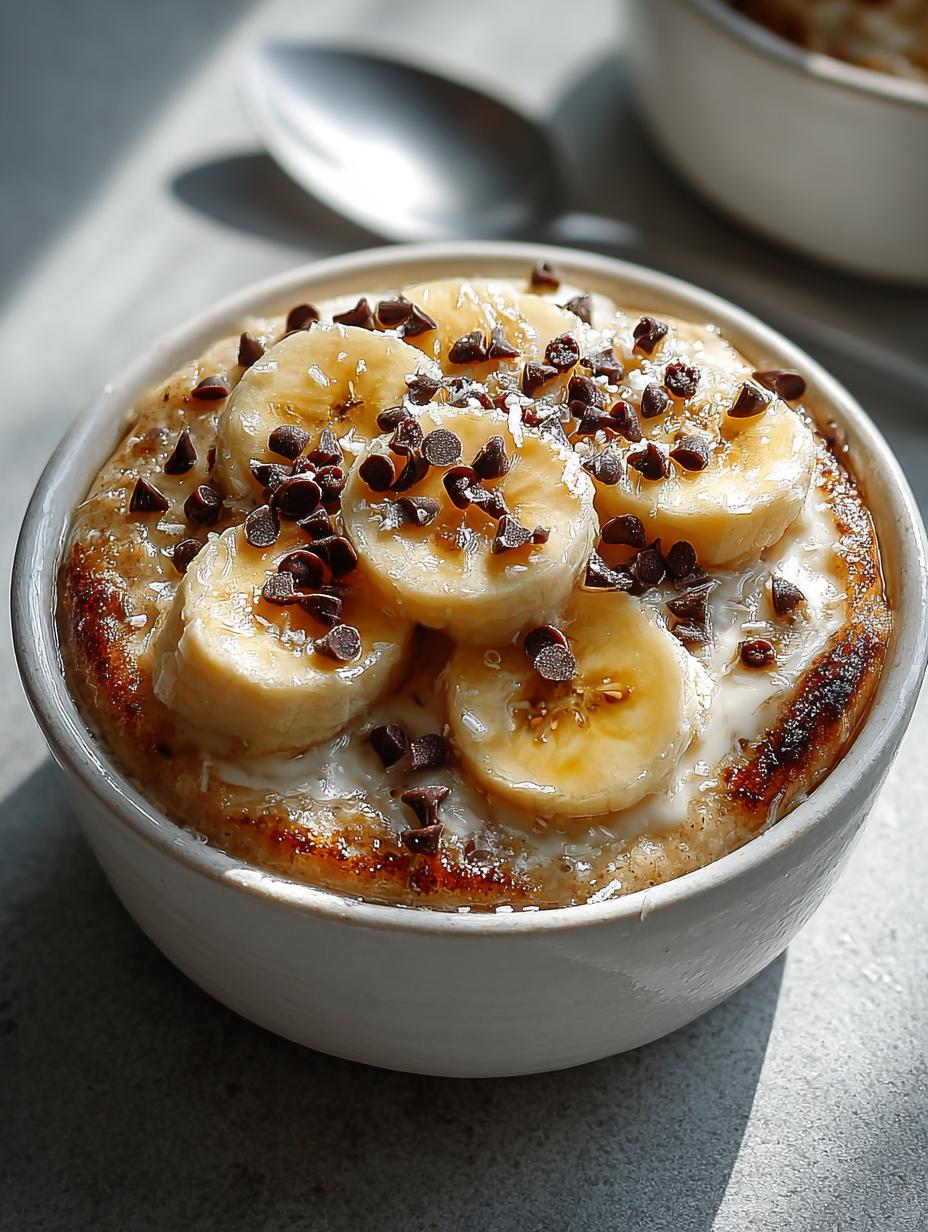 Delicious Banana Bread Pancake Bowls topped with banana slices and chocolate chips