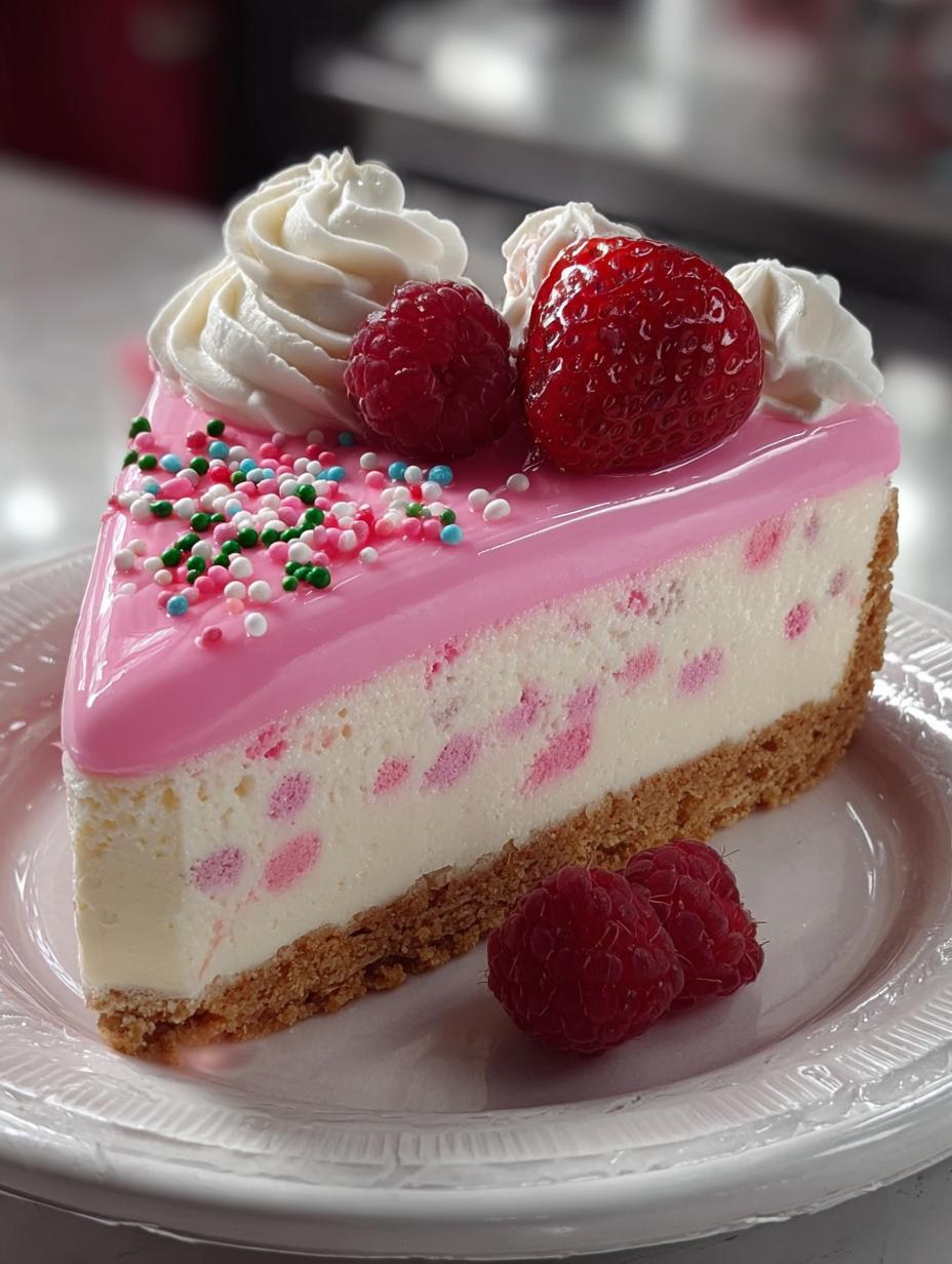 Indulge in 7 Layers of Pink Birthday Cheesecake - Pink Birthday Cheesecake Slice - main visual representation