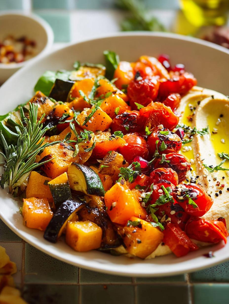 Roasted Veggie Hummus Bowl: 5 Ways to Delight Your Tastebuds - Roasted Veggie Hummus Bowl - additional detail