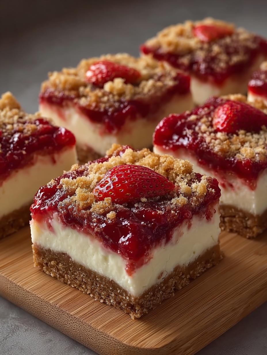 Irresistible Strawberry Cheesecake Bars fresh from the oven on a cooling rack