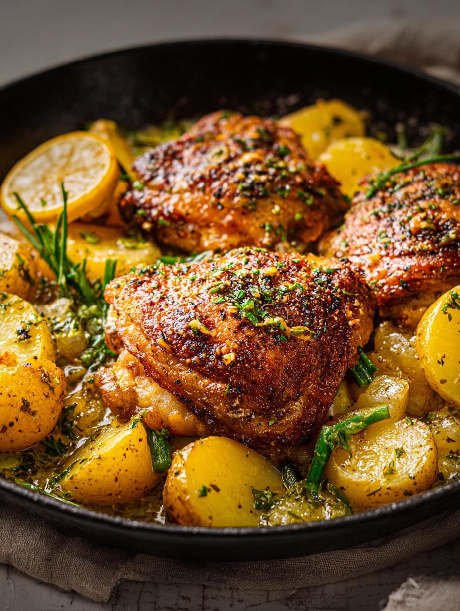 Irresistible Chicken Vesuvio with potatoes served hot