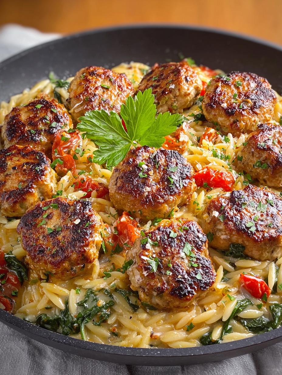 Tuscan Chicken Meatballs Orzo