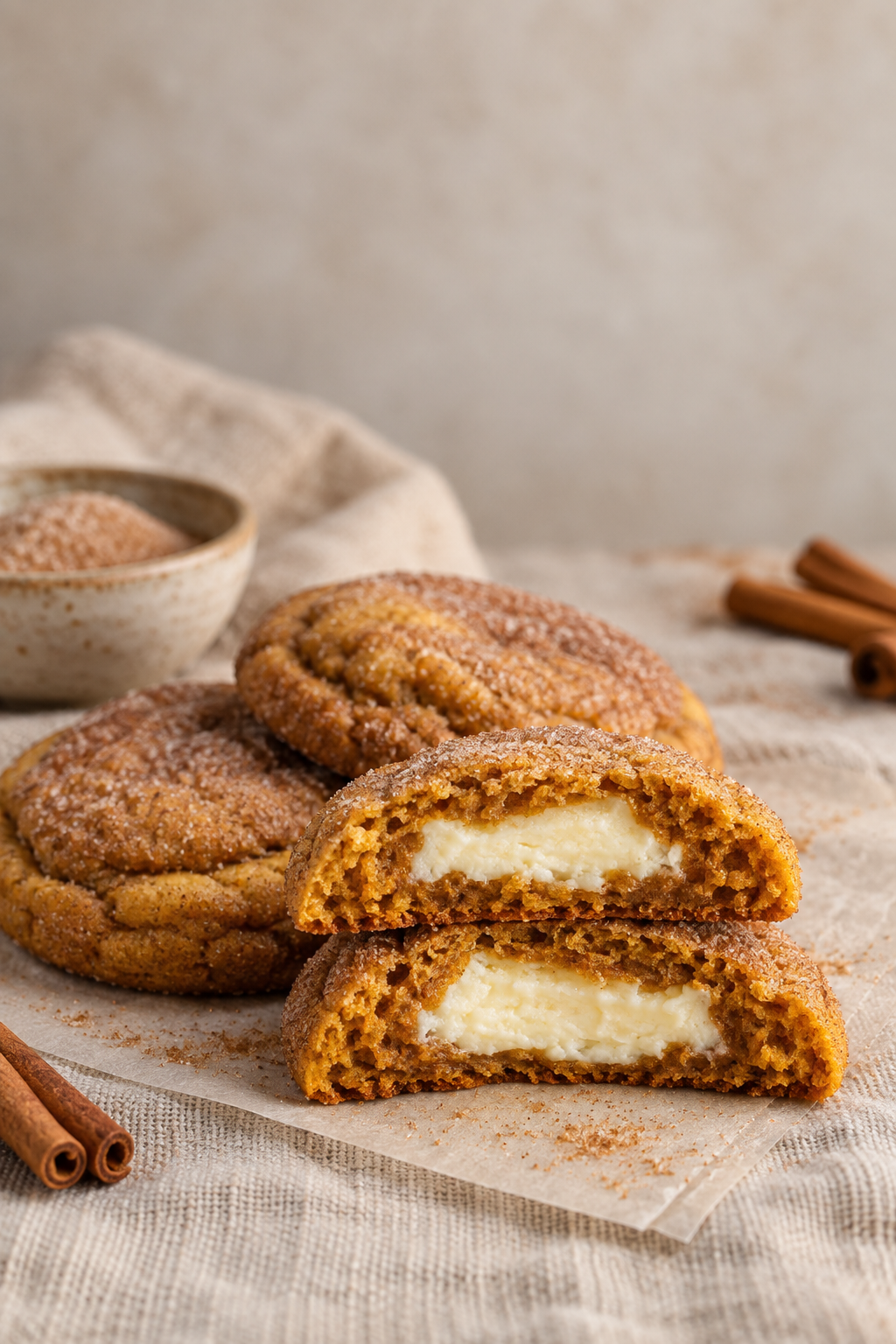 Pumpkin cheesecake cookies with creamy cream cheese filling