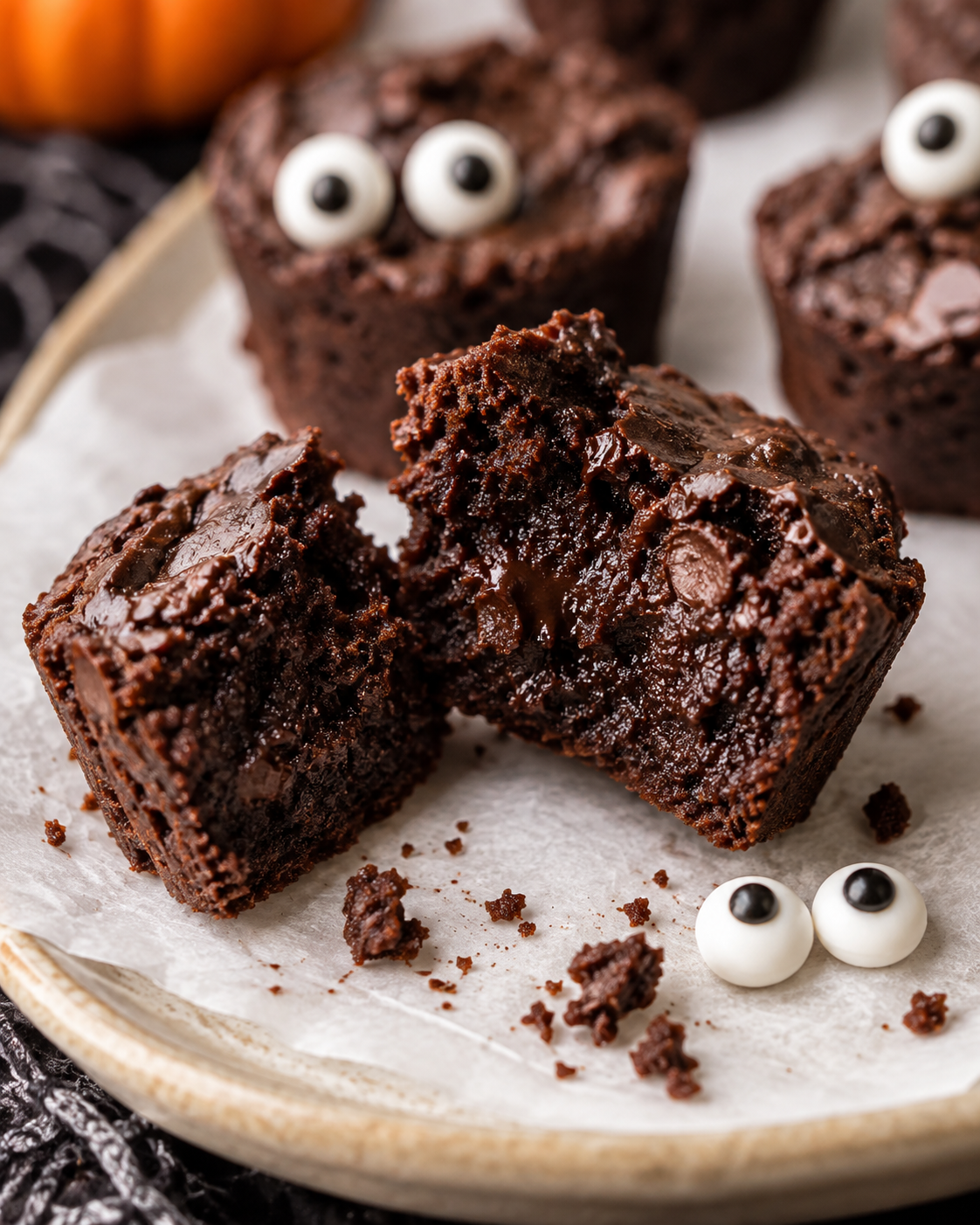 Broken Soot Spirit brownie bite showing a fudgy chocolate center